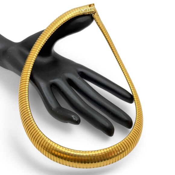 Vintage ELLEN KIAM Gold Tone Gaspipe Choker Necklace Flexible Snake Chain Runway - Picture 2 of 10